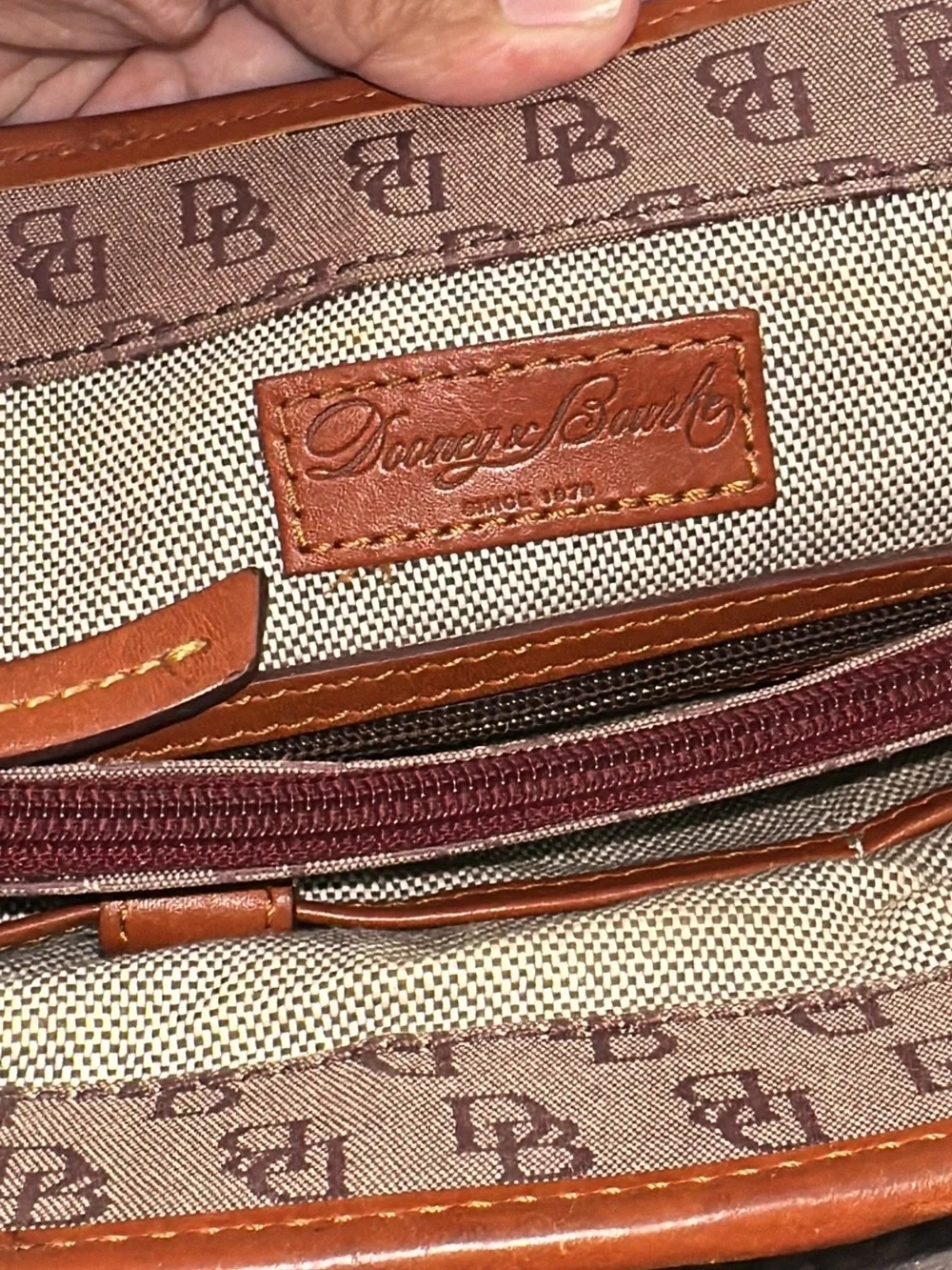 Dooney & Bourke Monogram Canvas & Leather Satchel NEEDS CLEANING INSIDE (bags21)